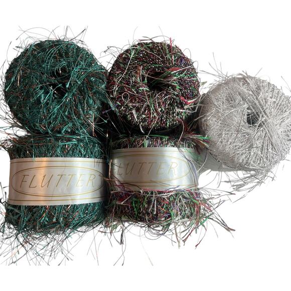5 Skeins FLUTTER by Knitting Fever Eyelash Yarn | Red, Green, Silver | Italy - Picture 2 of 9